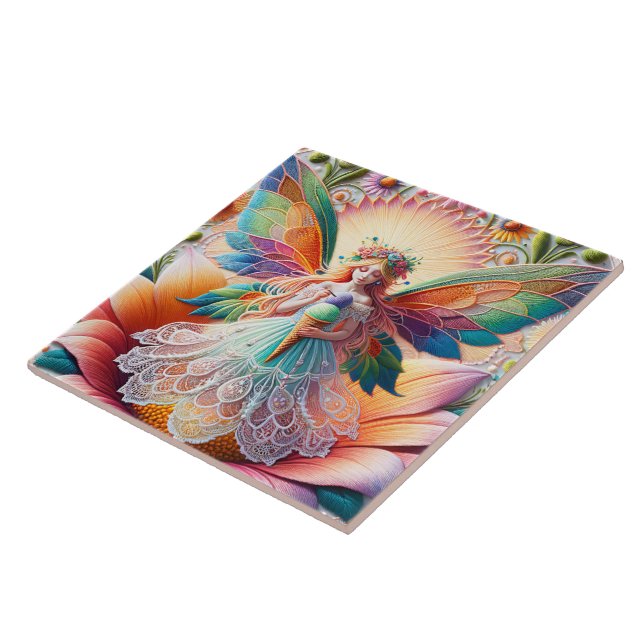 Colorful Summer Fairy Illustration Ceramic Tile (Side)