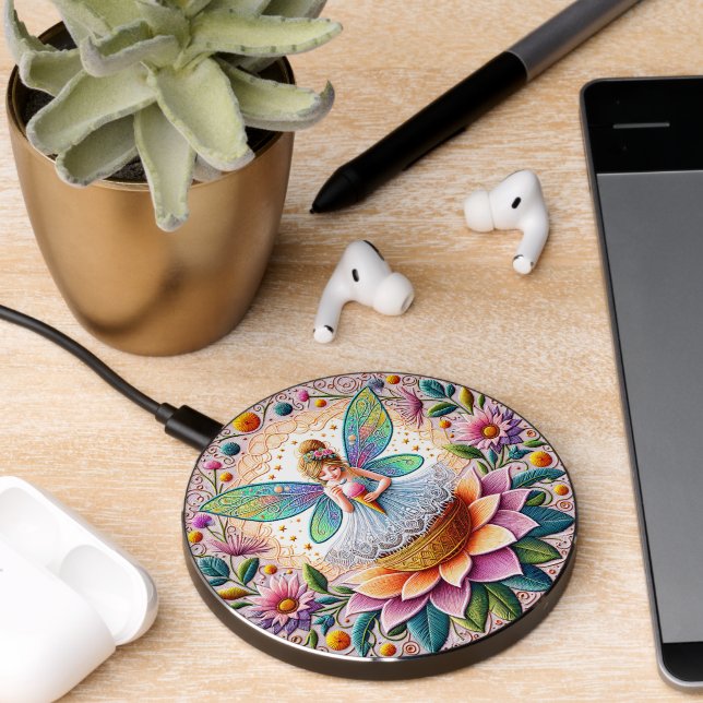 Colorful Summer Fairy Two  Illustration Wireless Charger (Desk 2)