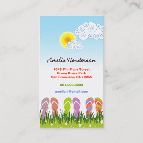 Colorful Summer Flip Flops Fun In The Sun Garden Business Card Templates