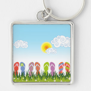 Colorful Summer Flip Flops Fun In The Sun Garden Keychain