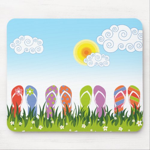 Colorful Summer Flip Flops Fun In The Sun Garden Mouse Pad