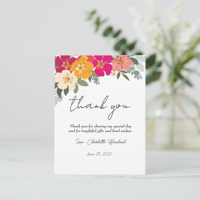 Colorful Summer Floral Bridal Shower Thank You  Postcard (Standing Front)
