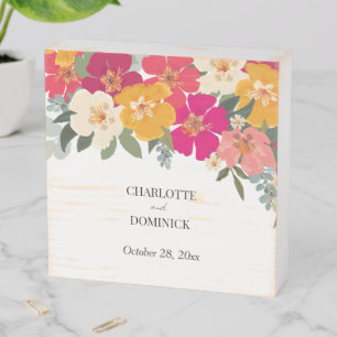  Colorful Summer Floral Couple Name Wedding   Wooden Box Sign
