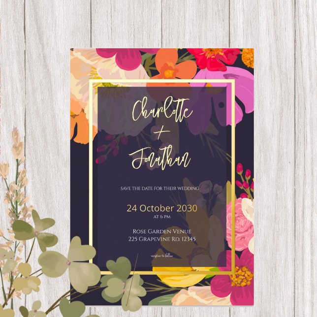 Colorful Summer Floral Garden Wedding Gold    Foil Invitation (Creator Uploaded)