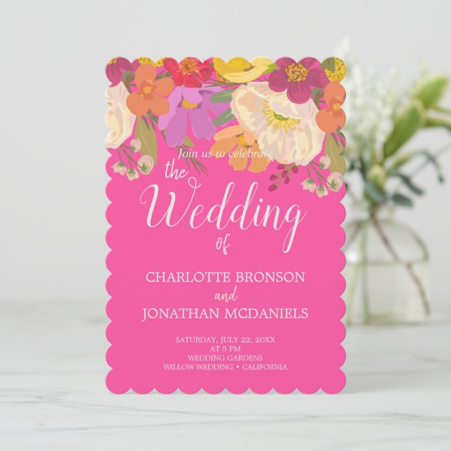 Colorful Summer Floral Garden Wedding Invitation (Standing Front)
