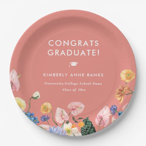 Colorful Summer Floral Graduation Party Paper Plates