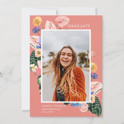 Colorful Summer Floral Graduation Photo Invitation