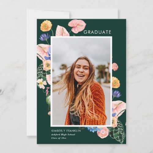 Colorful Summer Floral Graduation Photo Invitation