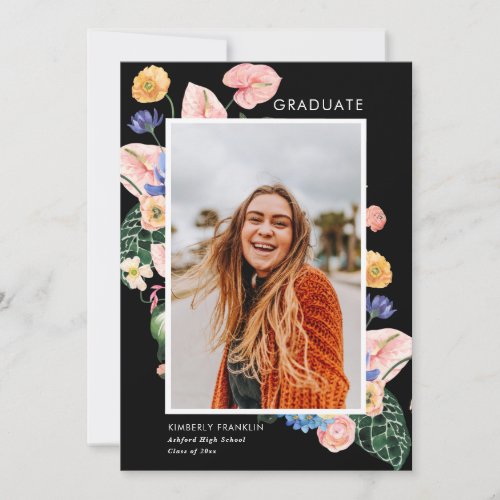 Colorful Summer Floral Graduation Photo Invitation