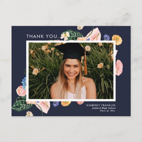 Colorful Summer Floral Graduation Photo Thank You  Postcard