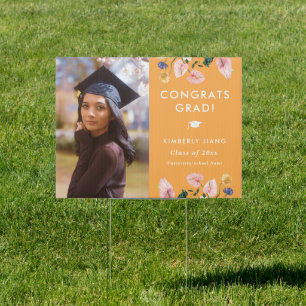 Colorful Summer Floral Graduation Photo Yard Sign