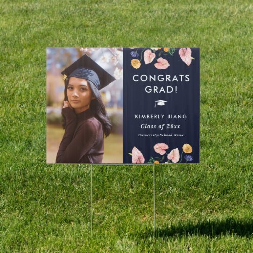 Colorful Summer Floral Graduation Photo Yard Sign