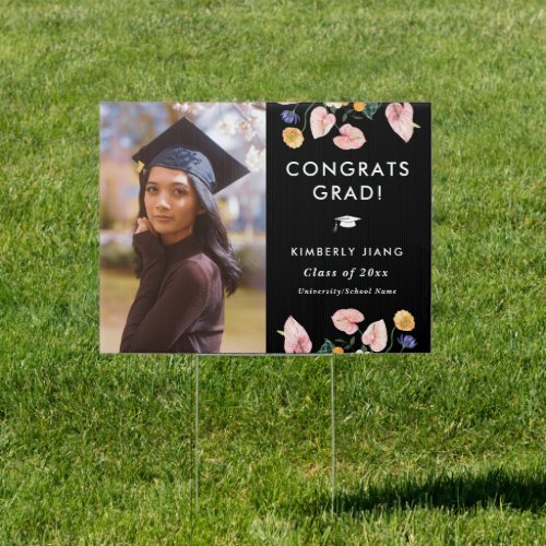 Colorful Summer Floral Graduation Photo Yard Sign