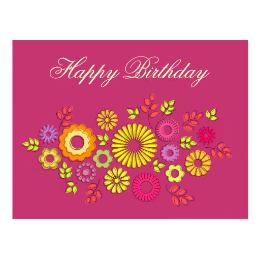 Colorful summer floral Happy Birthday Postcard | Zazzle
