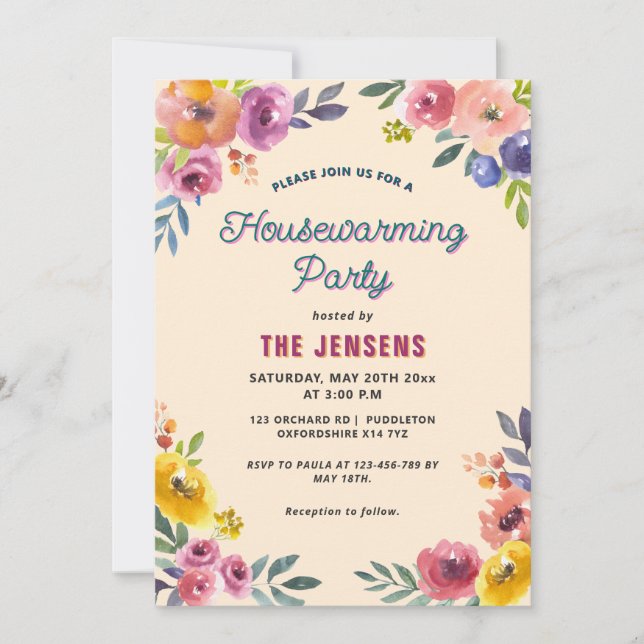 Colorful Summer Floral Housewarming Invitation (Front)