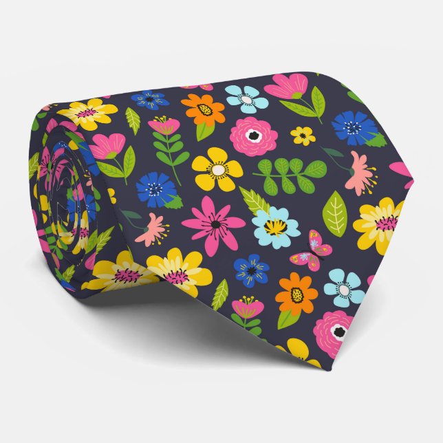 Colorful Summer Floral Neck Tie (Rolled)