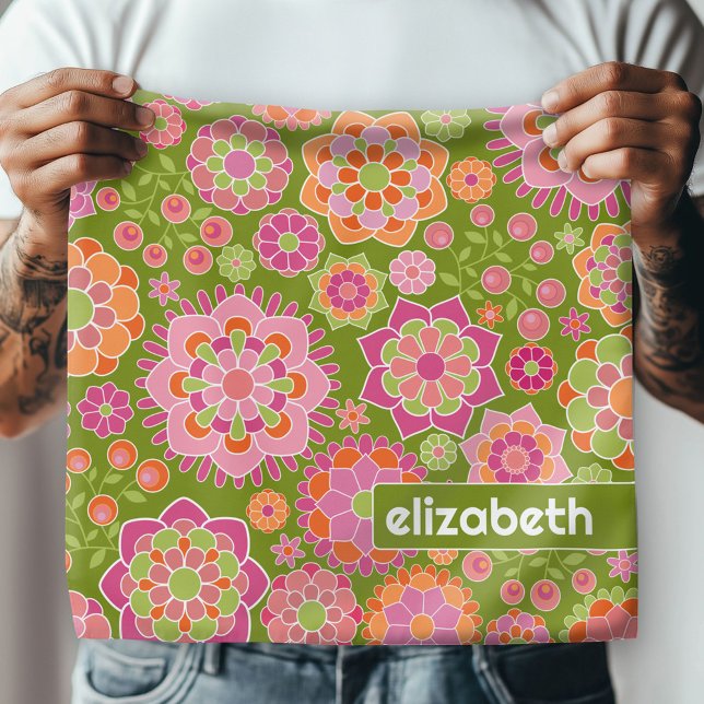 Colorful Summer Floral Pattern Custom Name Bandana (Custom Bandana)