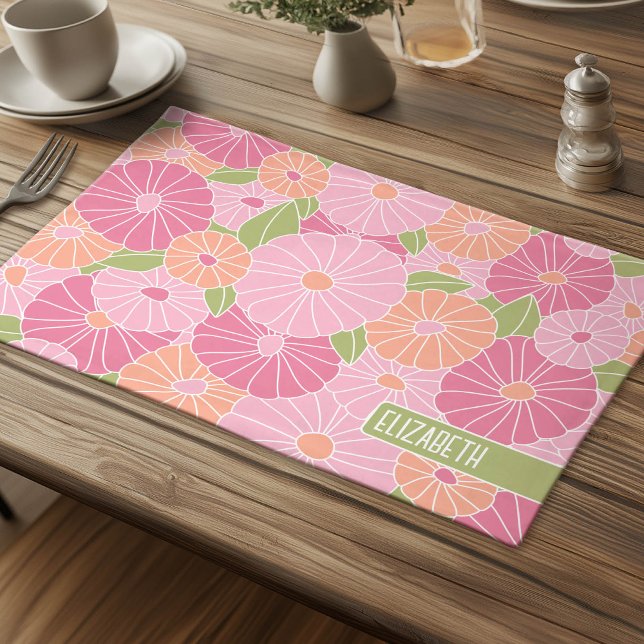 Colorful Summer Floral Pattern Custom Name Cloth Placemat (Personalized Cloth Placemat)