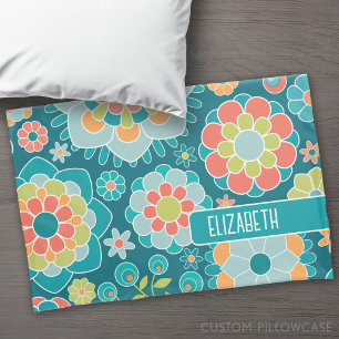 Colorful Summer Floral Pattern Custom Name Pillow Case