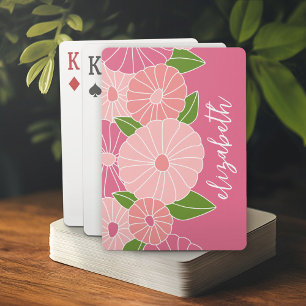 Colorful Summer Floral Pattern Custom Name Poker Cards