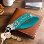 Colorful Summer Floral Pattern Custom Name Wrist Keychain<br><div class="desc">Teal Blue,  Orange,  Coral and lime green - A fun and graphic flower design in fresh,  cheerful colors. If you need to adjust the artwork,  click on the customize it button and make changes.</div>