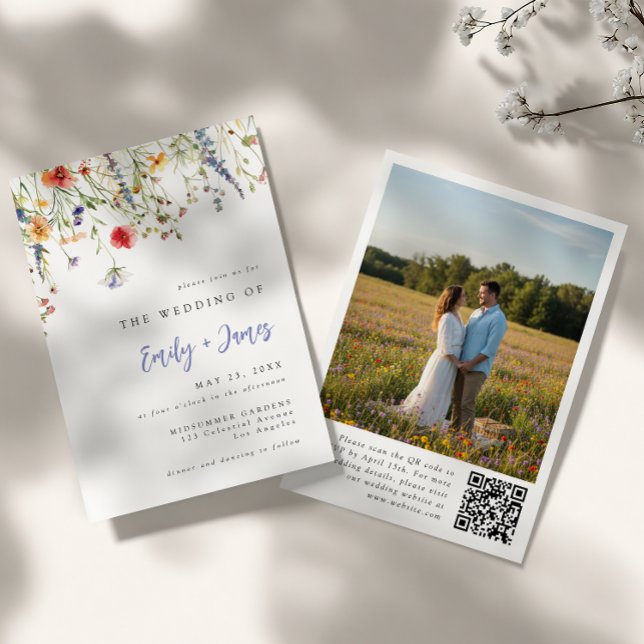Colorful Summer Floral QR Code Photo Wedding Invitation (Creator Uploaded)