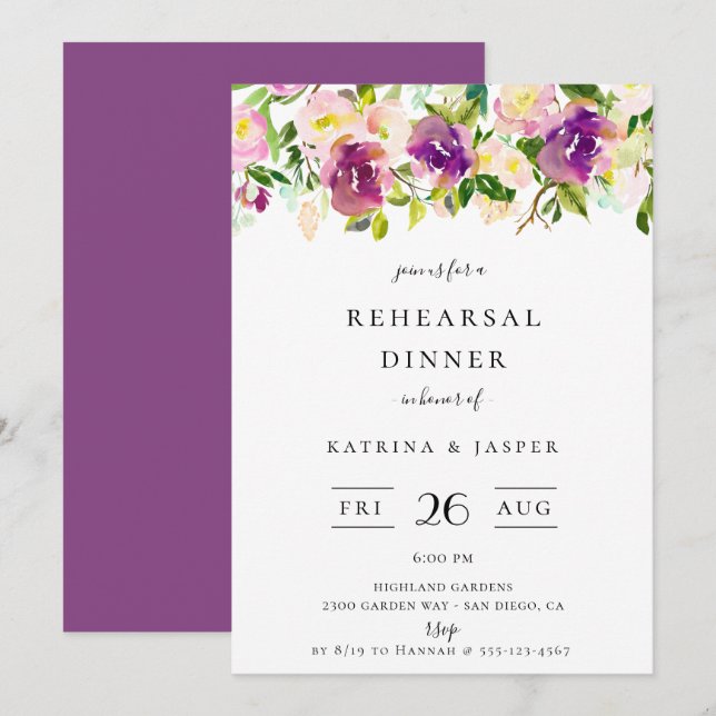Colorful Summer Floral Rehearsal Dinner Invitation (Front/Back)