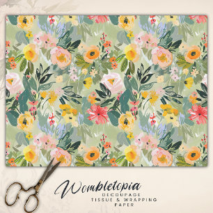 Colorful Summer Floral Watercolor Peach Decoupage Tissue Paper