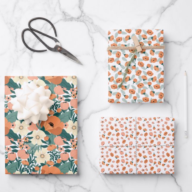 Colorful Summer Floral Wrapping Paper Sheets (Front)