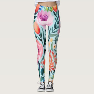 colorful summer flower design leggings