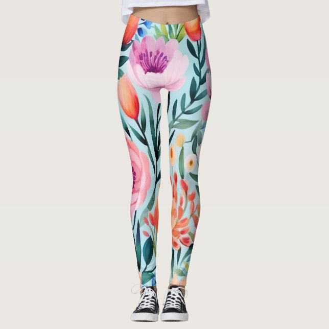 colorful summer flower design leggings (Front)