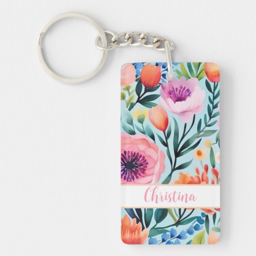 colorful summer flower design with name  keychain