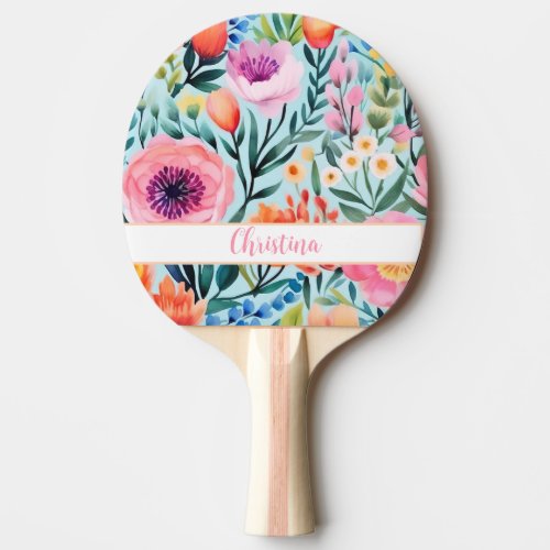 colorful summer flower design with name  ping pong paddle