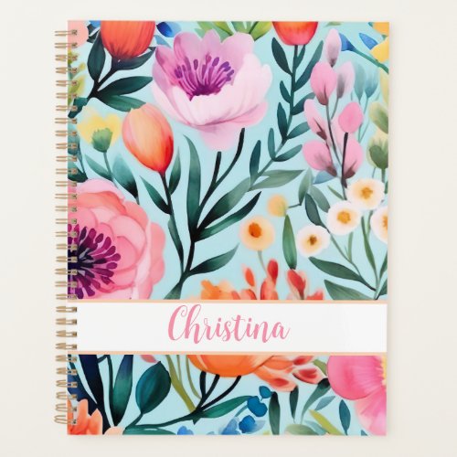 colorful summer flower design with name  planner