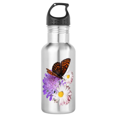 Colorful Summer Flowers and a Butterfly Stainless Steel Water Bottle