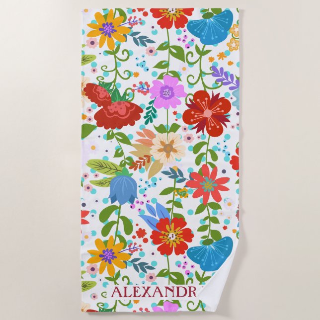 Colorful Summer Flowers Beach Towel (Front)