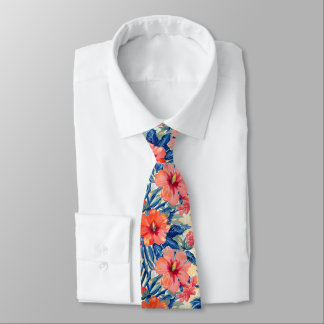 Colorful Summer Flowers Hibiscus Floral Pattern Neck Tie