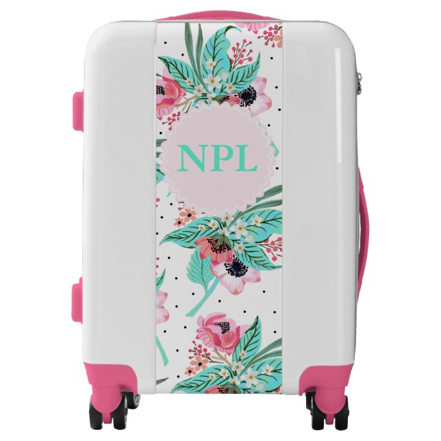 Colorful Summer Flowers Monogram Carry On Suitcase (Front)