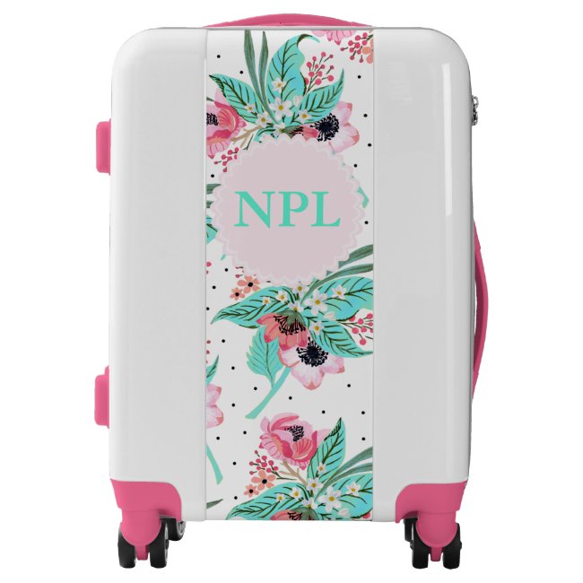 Colorful Summer Flowers Monogram Carry On Suitcase