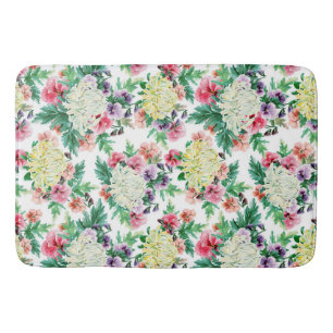 Colorful summer flowers pattern bath mat