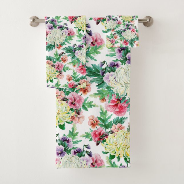 Colorful summer flowers pattern bath towel set (Insitu)