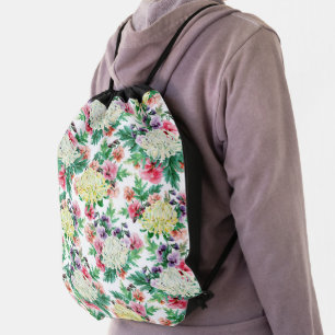 Colorful summer flowers pattern drawstring bag