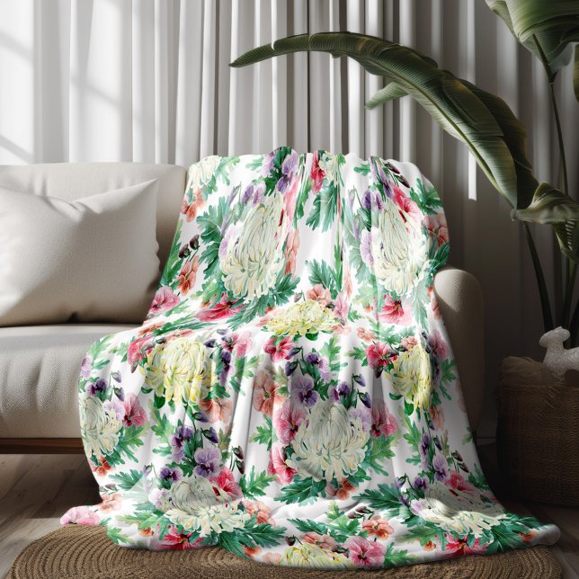 Colorful summer flowers pattern fleece blanket (Creator Uploaded)