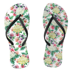 Colorful summer flowers pattern flip flops