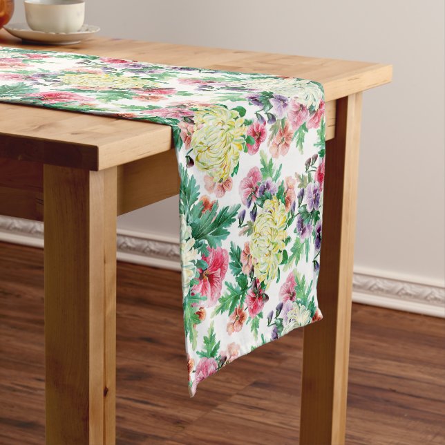 Colorful Summer flowers pattern Long Table Runner (In Situ)