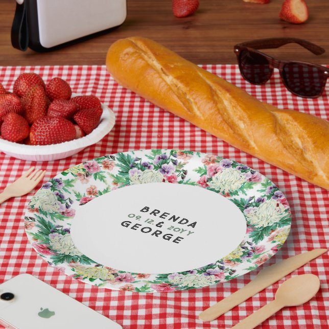 Colorful summer flowers pattern paper plates (Picnic)