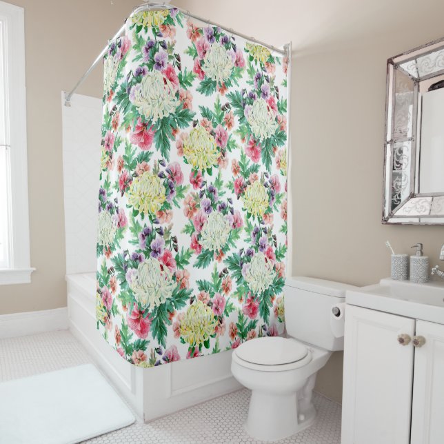 Colorful summer flowers pattern shower curtain (In Situ)