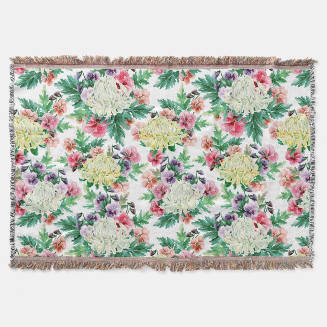 Colorful summer flowers pattern throw blanket (Front)