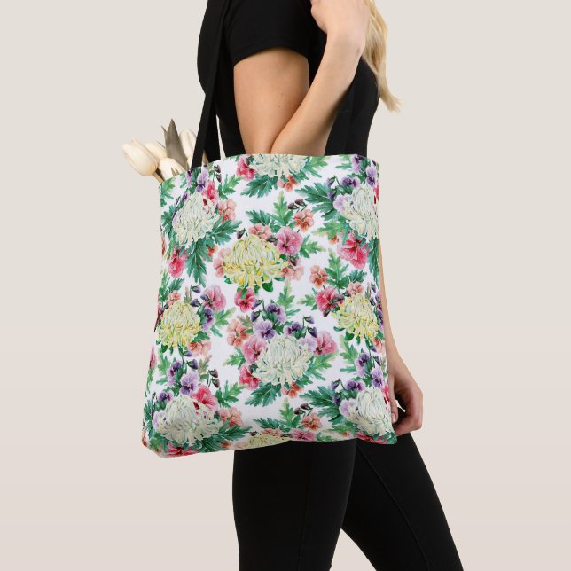 Colorful summer flowers pattern tote bag (Close Up)