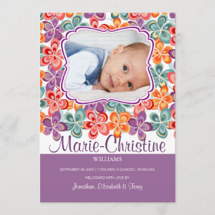 Colorful Summer Flowers Photo Birth Anouncement Announcement